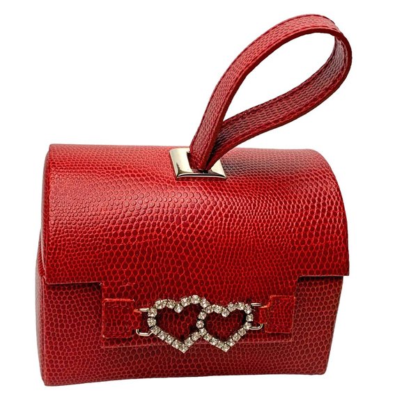 JEUN BANG  Embossed‎ Faux Leather Rhinestone Heart Accents Travel Jewelry Box - Picture 5 of 9